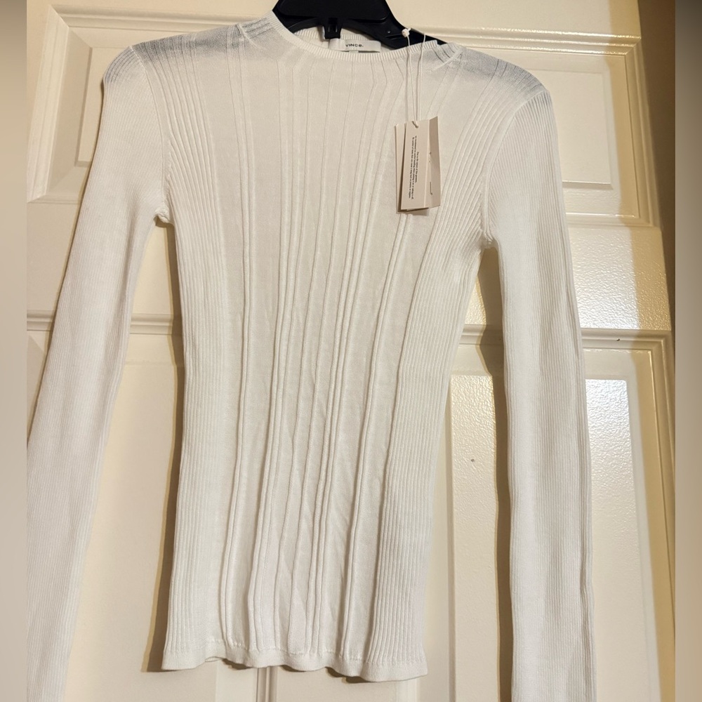 Vince Cream Ribbed Long Sleeve Blouse